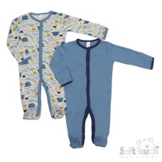 CC212-SS: Boys 2 Pack Sleepsuits (NB-9 Months)